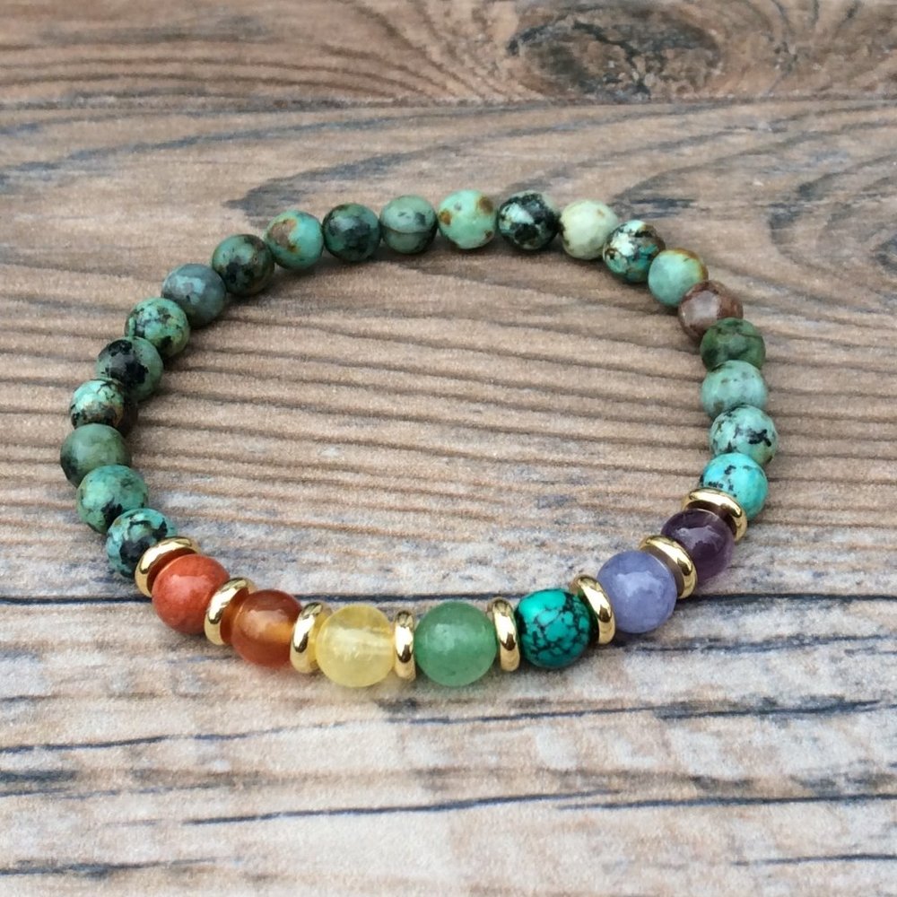 Chakra bracelet with African Turquoise, Rainbow bracelet, healing bracelet